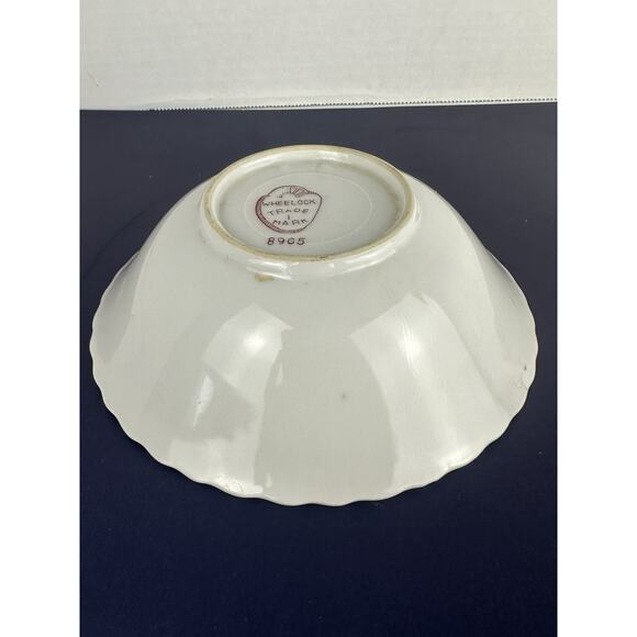 VTG Wheelock China Porcelain 9" Serving Bowl #8965 Green Rose Scalloped Edge - Picture 4 of 7